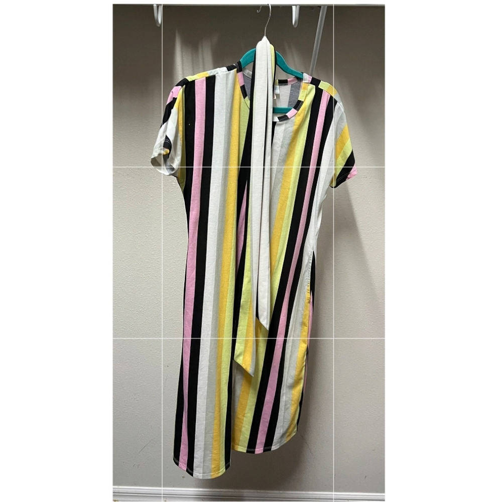 LulaRoe - Marly Striped Multi Colored Dress Midi Dress WITH POCKETS - Size XS